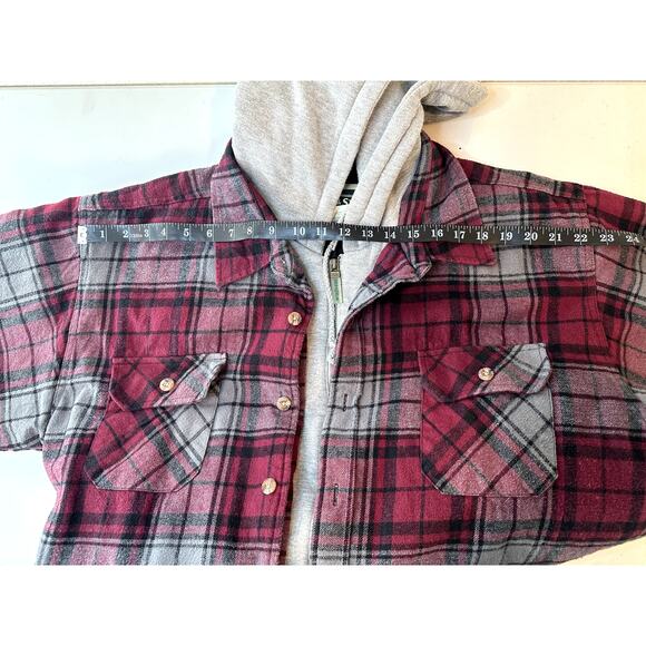 Field & Stream Hooded Flannel Shirt Jacket Men’s XXL Burgundy/Gray Zip Front - Picture 9 of 11
